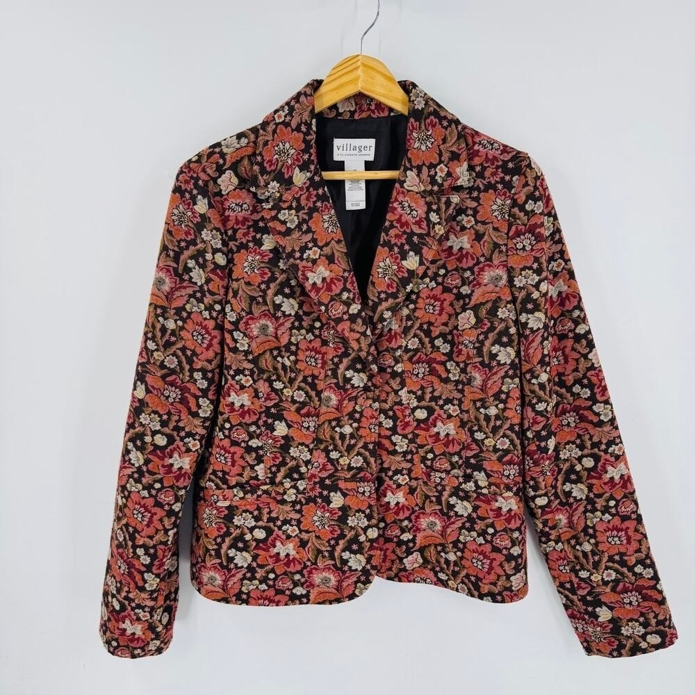 Liz Claiborne Villager Floral Tapestry Blazer Size 12‎ Cottagecore Vintage Opera